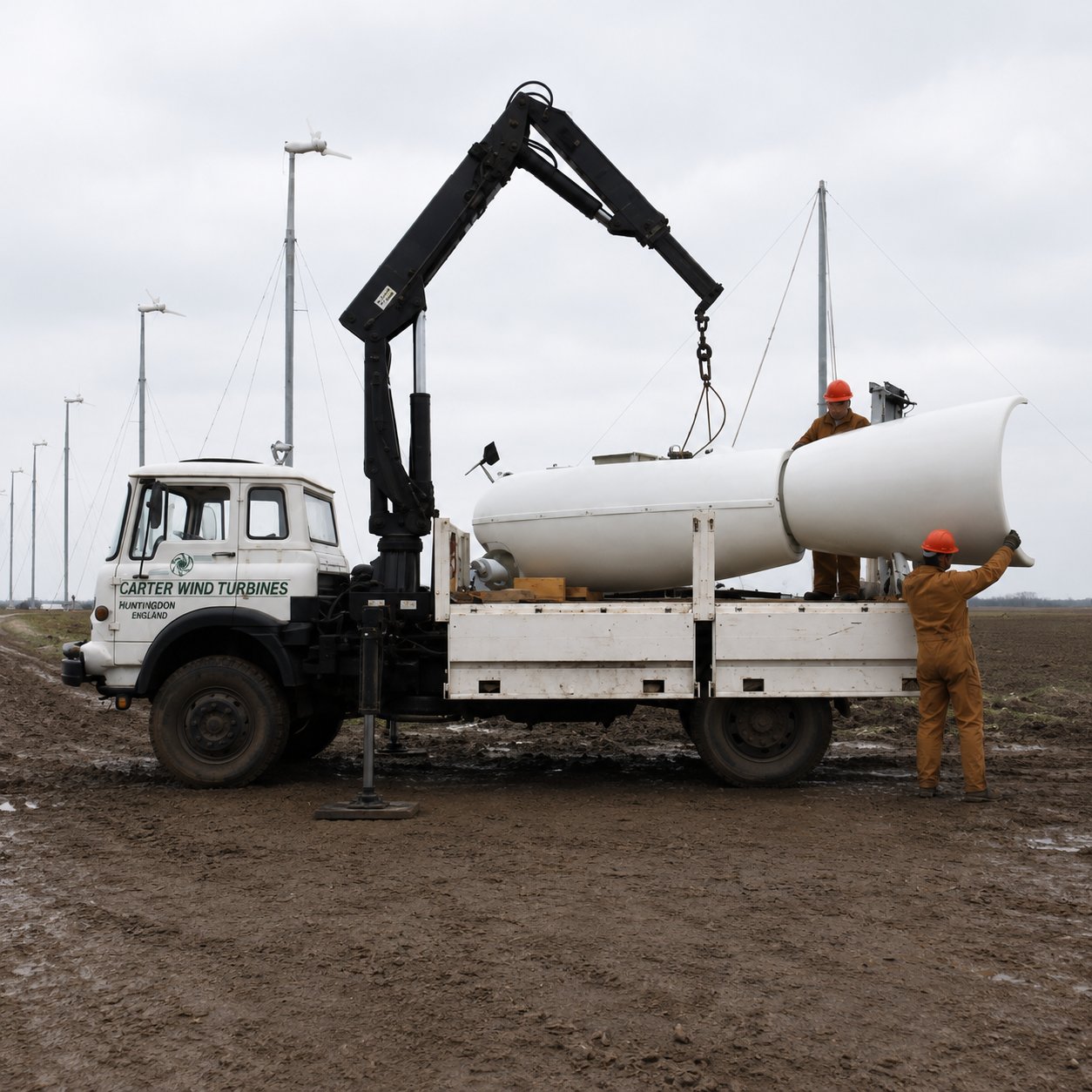 Orton wind farm build — installing a Carter turbine
